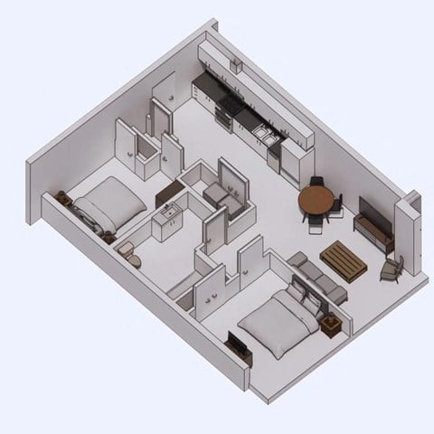 Floor plan for 2 beds, 1 bath, 785 sqft